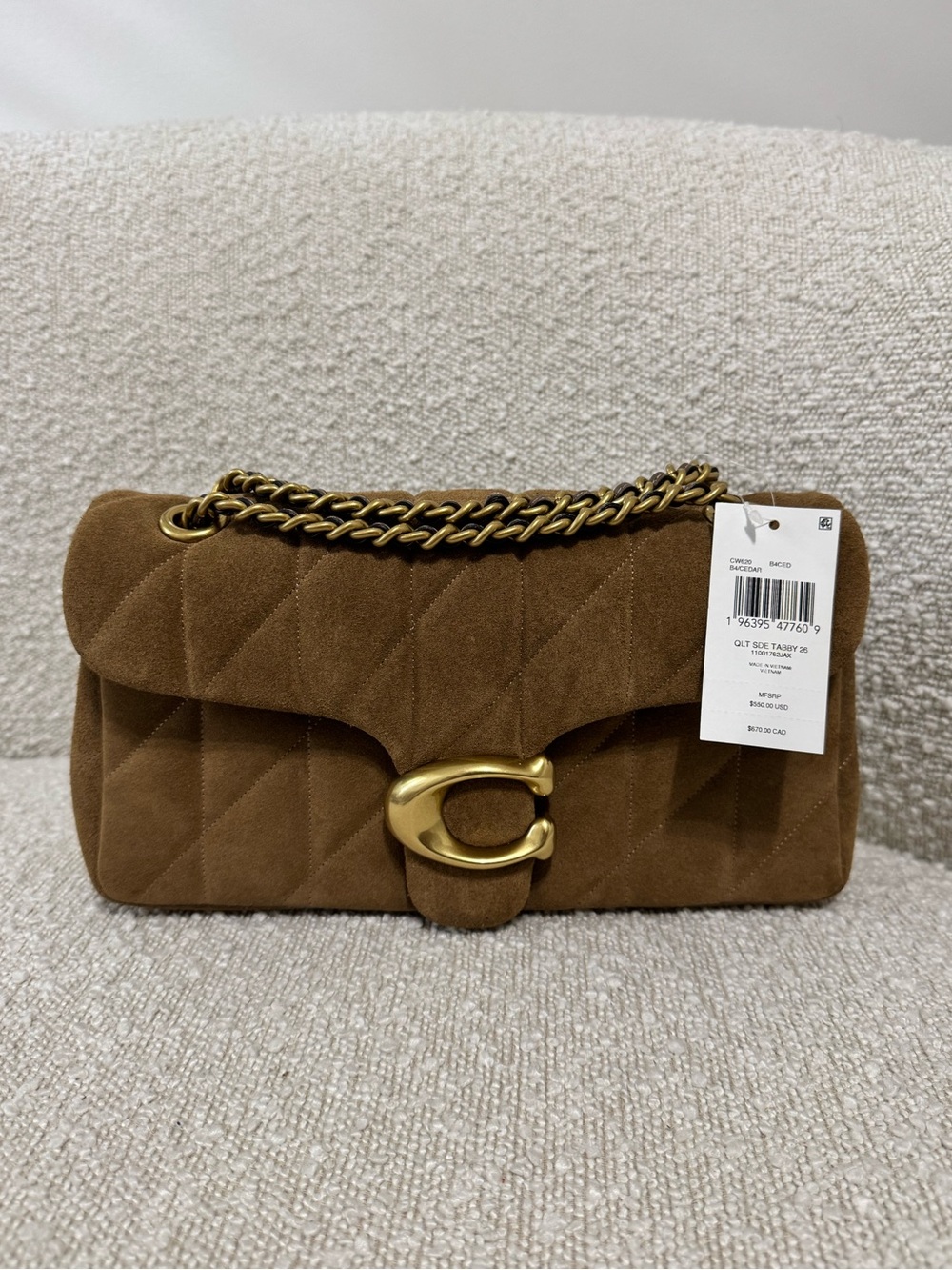 Coach Tabby 26 Shoulder Bag in Cedar Quilted Suede with Gold Hardware